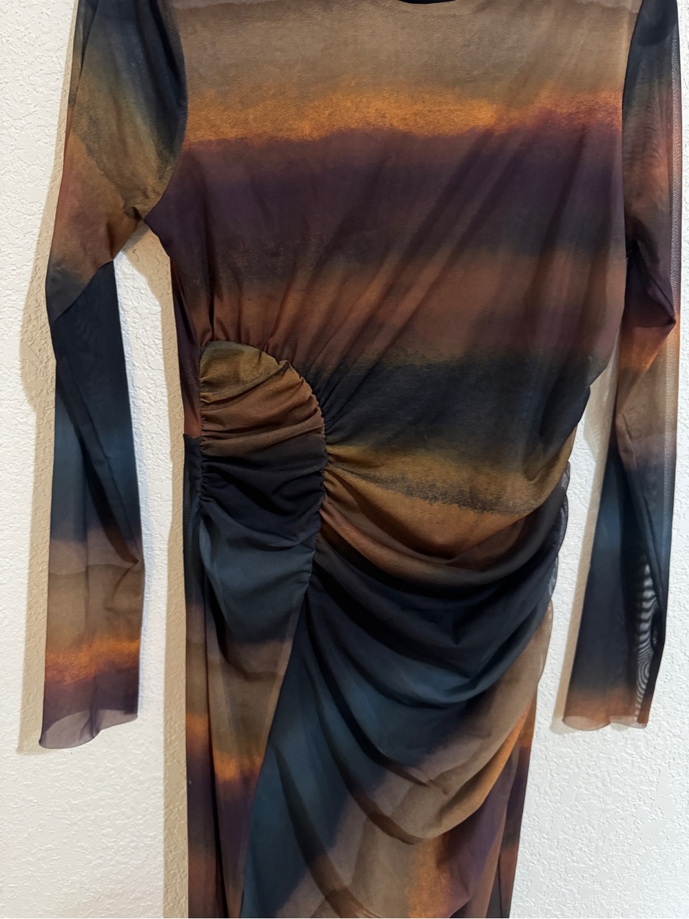 #13 Zara Long Sleeve Mesh Ruched Ombre Maxi Dress in Black and Brown - Picture 3 of 5